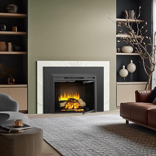 Miniatura 2 de LegendFlame Damon - Chimenea eléctrica de 28 pulgadas con kit de molduras, puerta de vidrio y pantalla de malla, calentador de chimenea 7501500 W,