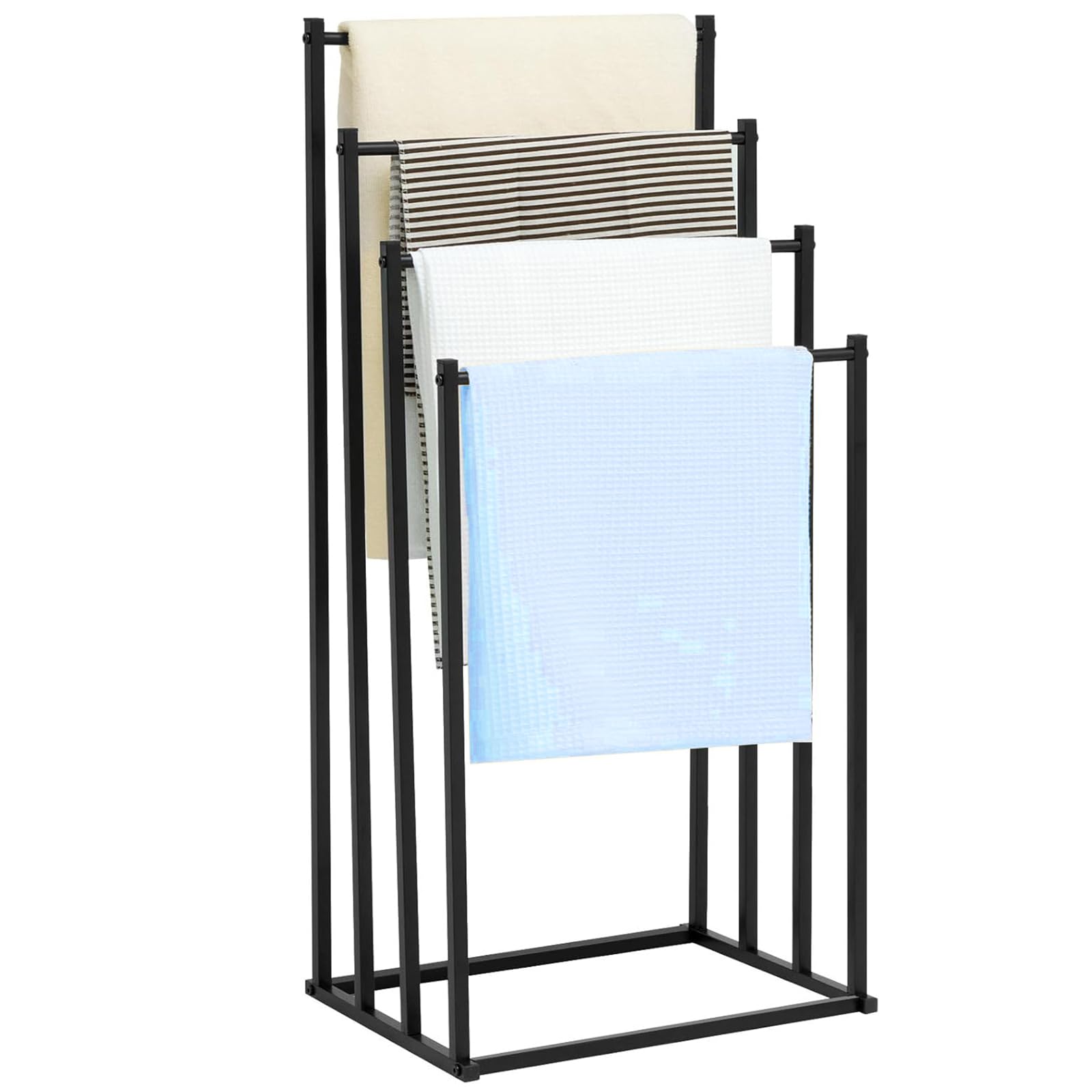 Porte-serviettes autoportant en métal noir pour sécher les grands draps de bain