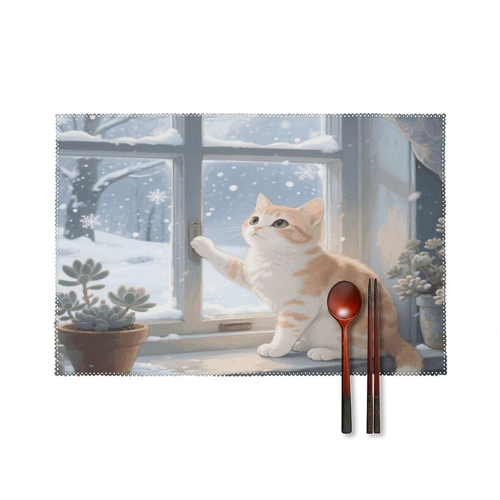 Cute Cat Placemats Set of 4 Heat Resistant Non-Slip Place Mats for Dining Table Washable Placemat Wipeable Dining Table Mat Canvas Place Mats Dining Table Decor