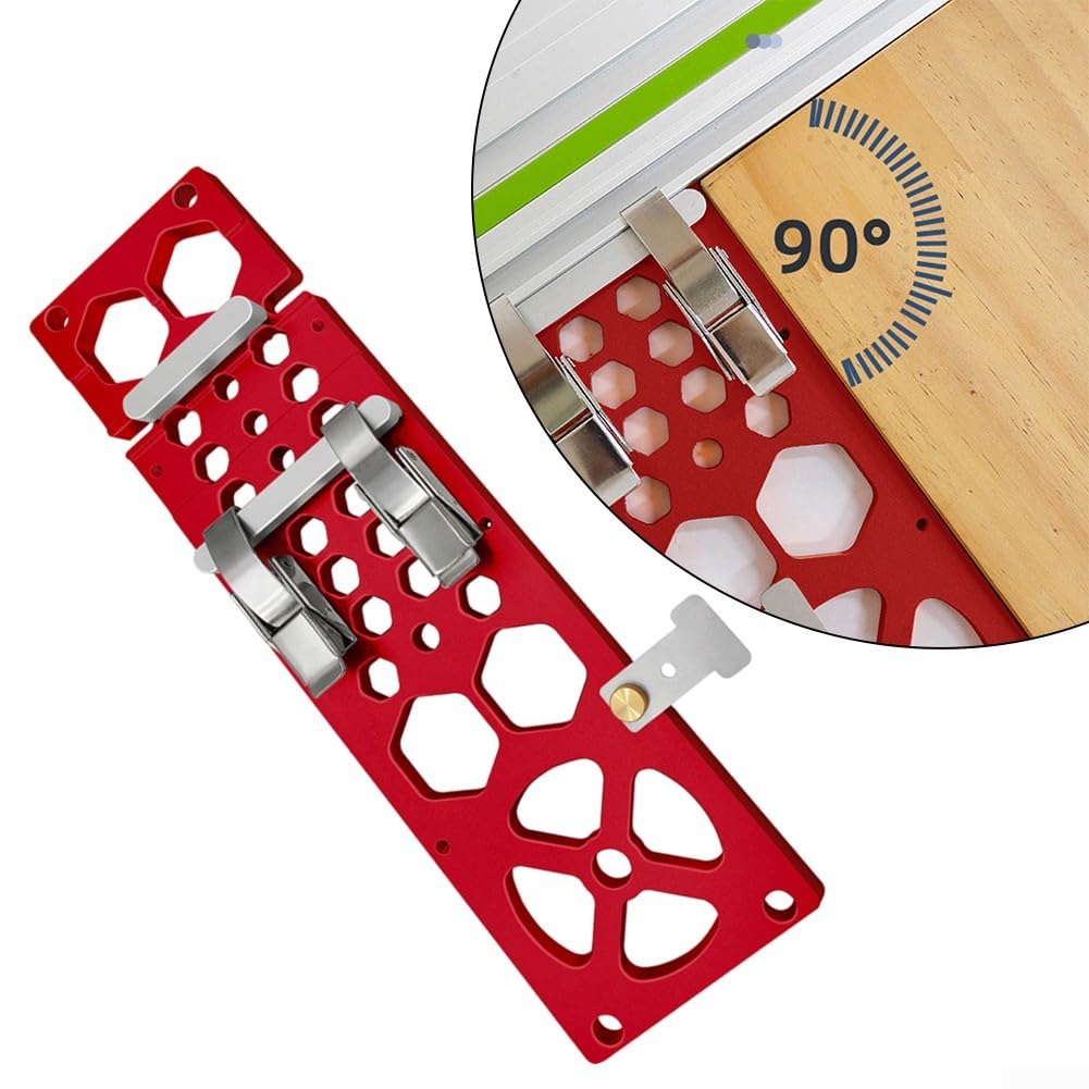 Sierra cuadrada para carpintería de 340 mm, placa de posicionamiento de 90 grados con cubo de seguridad, tope de riel guía de aleación de aluminio para corte y fresado de sierra circular, rojo
