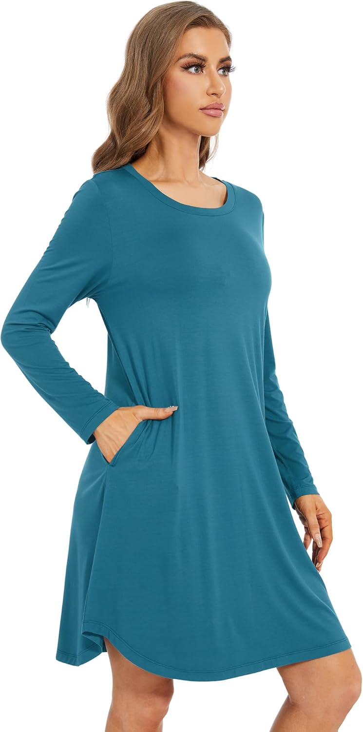 WiWi Women's Viscose from Bamboo Nightgowns Long Sleeve Cooling Crewneck Sleepshirts Casual Gown Super Soft Sleep Shirt S-XXL - Image 3