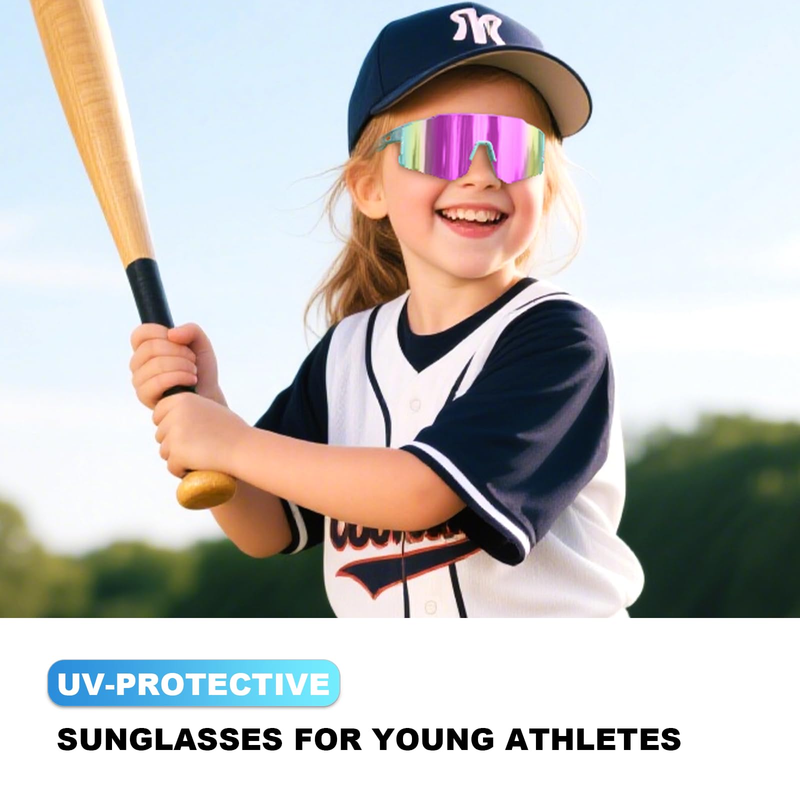 Gafas de sol para niños, gafas de béisbol para niños y niñas de 6 a 14 años, gafas deportivas con protección UV
