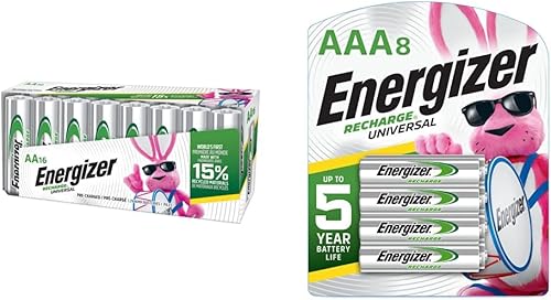 Energizer Baterías AA recargables, recarga universal doble A batería precargada, 16 unidades y pilas AAA recargables, recarga universal triple A