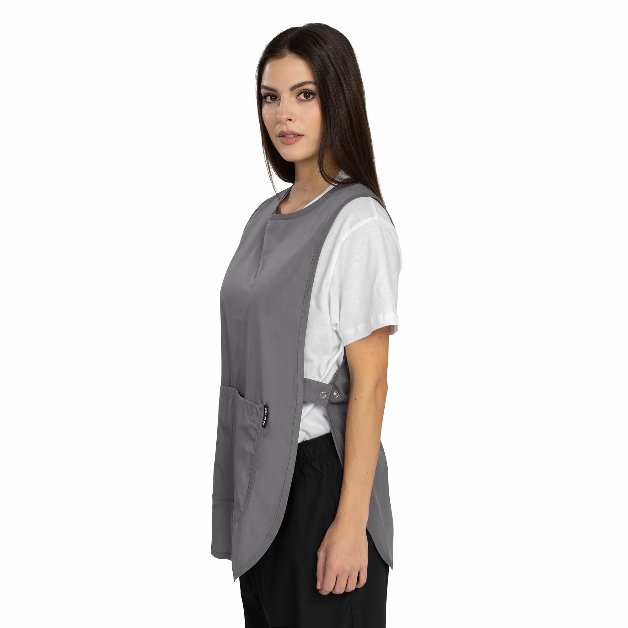 PALLTEX Ampato Überwurfschürze Damen Herren – Kittelschürze mit Taschen, verstellbar, Berufsschürze für Arbeit, Gastronomie, Reinigung, Friseur & Kosmetik, Größen S/M, L/XL