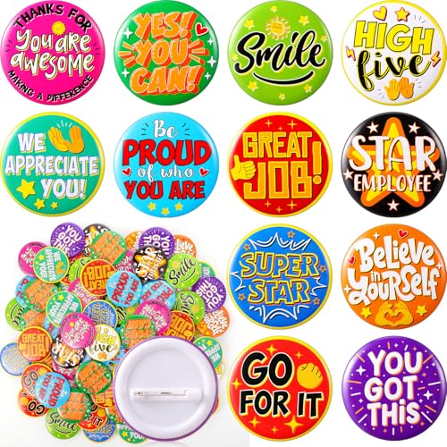Yinkin 240 Pcs Employee Recognition Pin 1.7'' Appreciation Button Pin Bulk Large Positive Badge Team Motivational Inspirational Reward Badge for Office School Teacher Worker Encouraging Gift,12 Style