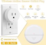 Greencycle Motion Sensor Outlet Plug with Wireless PIR Sensor,Auto On/Off | No Wiring Required,4 Timer Settings,Adjustable Detection Range,15A/1800W for Garage,Closet,Hallway,Basement Lighting