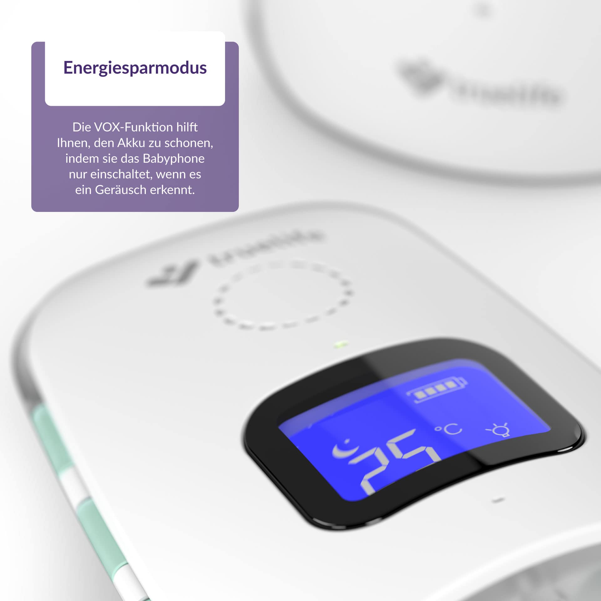 TrueLife NannyTone VM3 Babyphone avec IP67, portée extra large jusqu'à 800 m et 300 m dans les zones construites, avertissement de température 16-30 °C, son cristallin, alimentation par batterie
