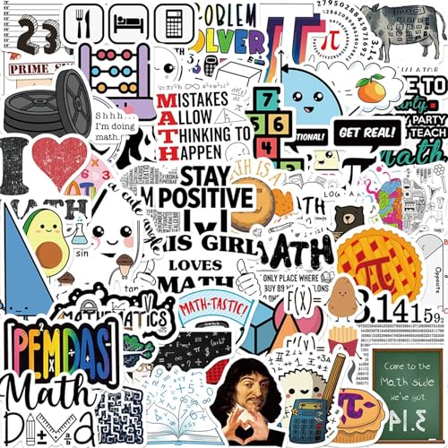 50 PCS Math Stickers Bulk for Teens Adults Students Teacher Science Decorations for Scrapbook Laptop Water Bottles Waterproof Classroom DIY Craft Supplies (Math)