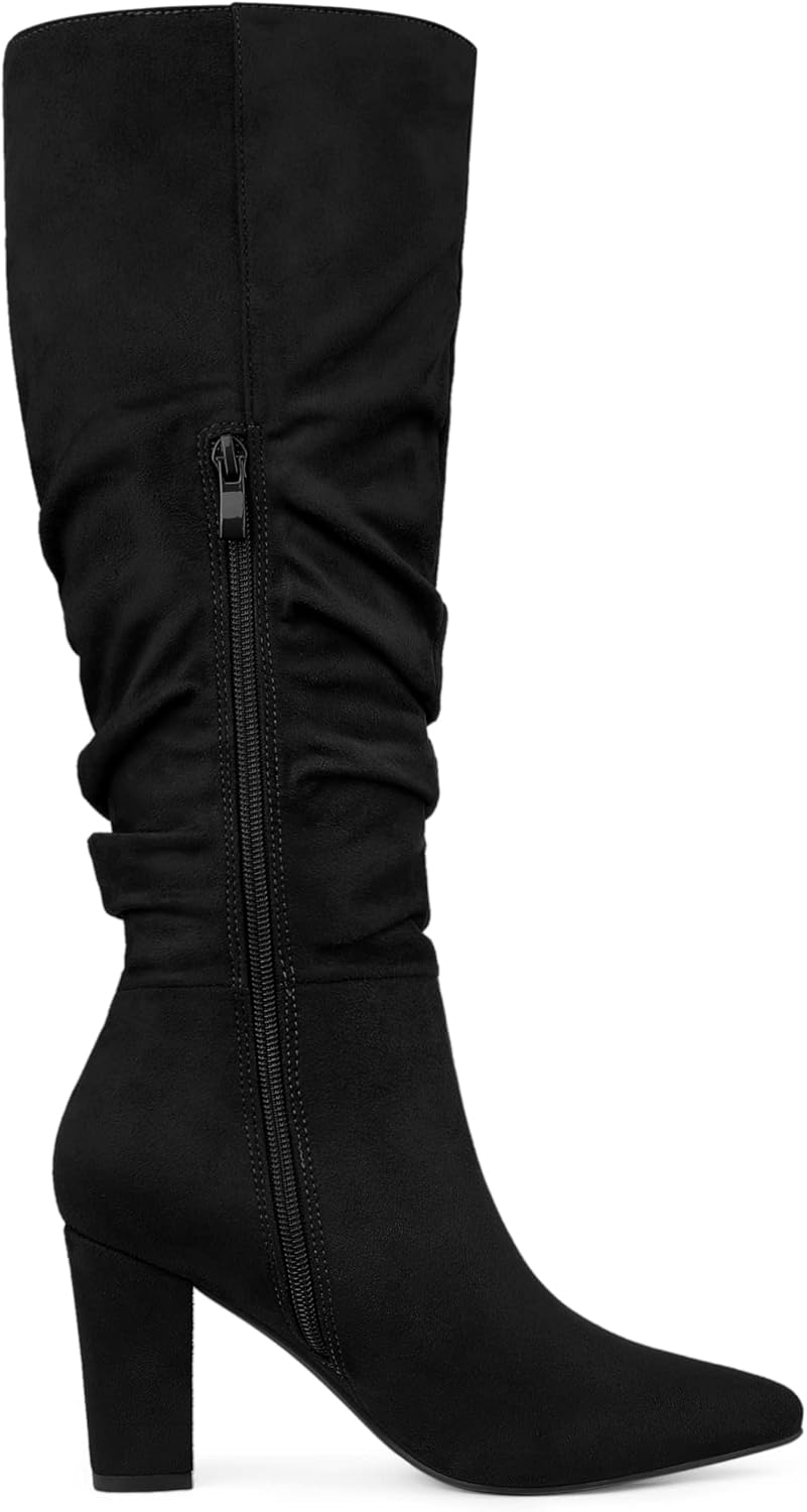 Allegra K Women's Slouch Pointed Toe Chunky Heel Knee High Boots - Image 6