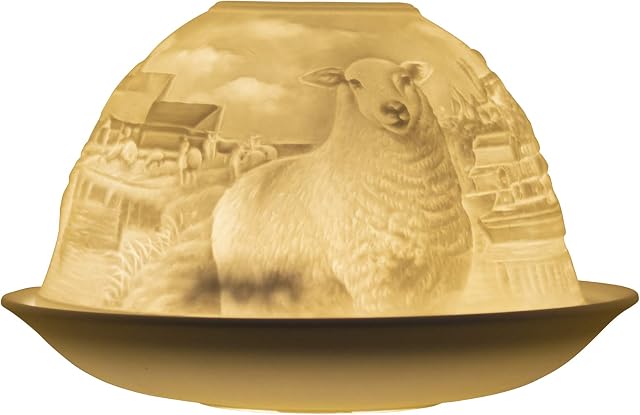 Nordic Light Tealight Candle Holder, Set of Shade & Plate, Spring Lamb Living, Dining Room Table, Home Decor Accessories-Porcelain-One Size, White Patterned