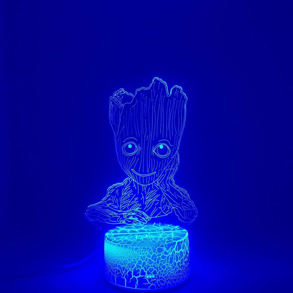 Novelty Groot Baby 3D Lamp Illusion LED USB Lamp Touch RGB 7 Color Touch Changing Table Night Light,Bedside Decoration LED Lamp Birthday Xmas Gift for Boys Girls Kids