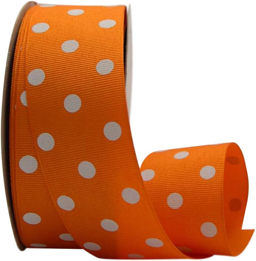 Ribbon Bazaar Grosgrain Polka Dots 1-1/2 inch Orange by The Yard 100% Polyester Ribbon