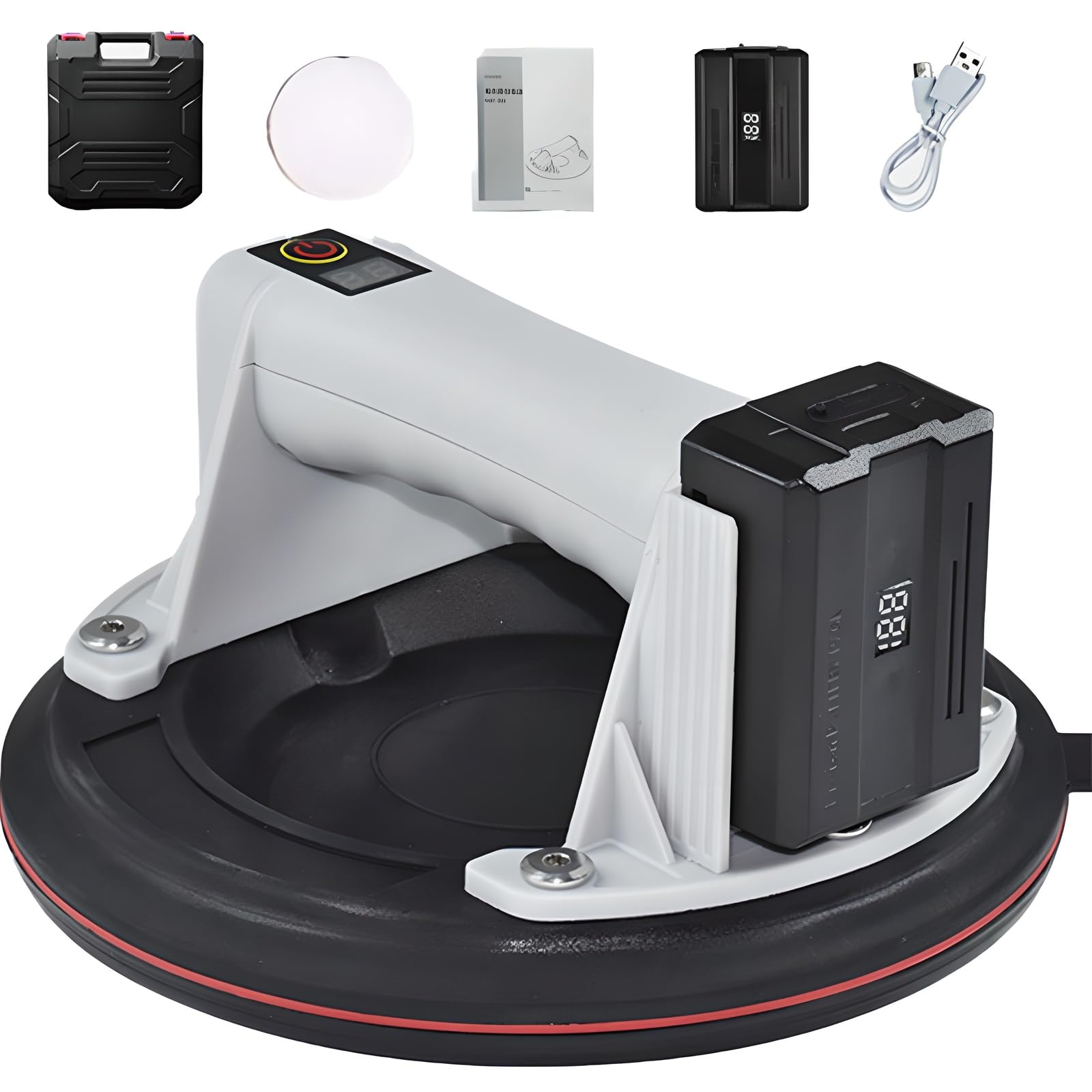 XoTiq Ventosa con bateria, Ventosa Doble de Aluminio para Trabajos Pesados, Ventosa electrica para Trabajos Pesados, 2400mAh Carga Maxima 440lbs, Ventosa para Levantar Granito, Azulejos, Vidrio