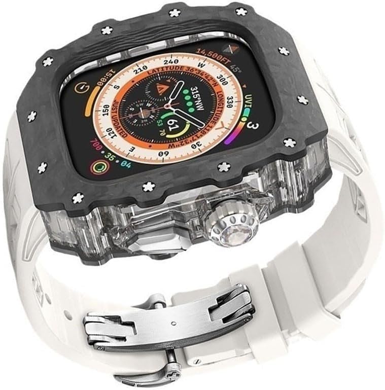 Bracelet sport silicone Apple Watch Series 9 8 7 SE avec boitier carbone