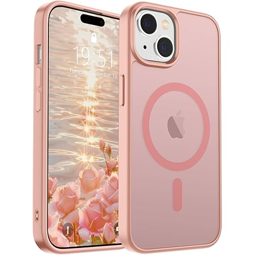 SUPFINE Magnetic for iPhone 15 Case (Compatible with MagSafe)(Military Grade Drop Protection) Translucent Matte Shockproof Phone Cover,Pink