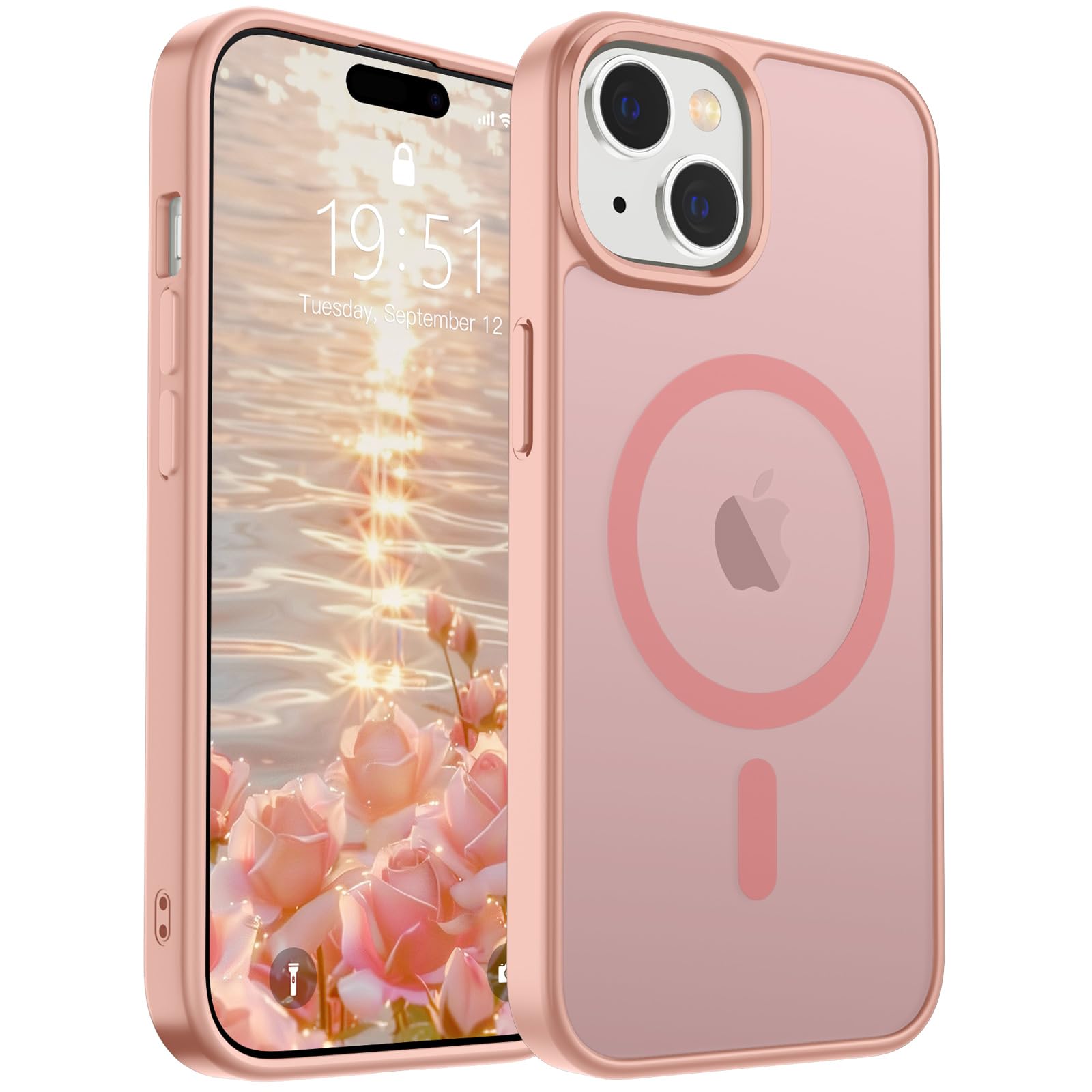 SUPFINE Magnetic for iPhone 15 Case (Compatible with MagSafe)(Military Grade Drop Protection) Translucent Matte Shockproof Phone Cover,Pink