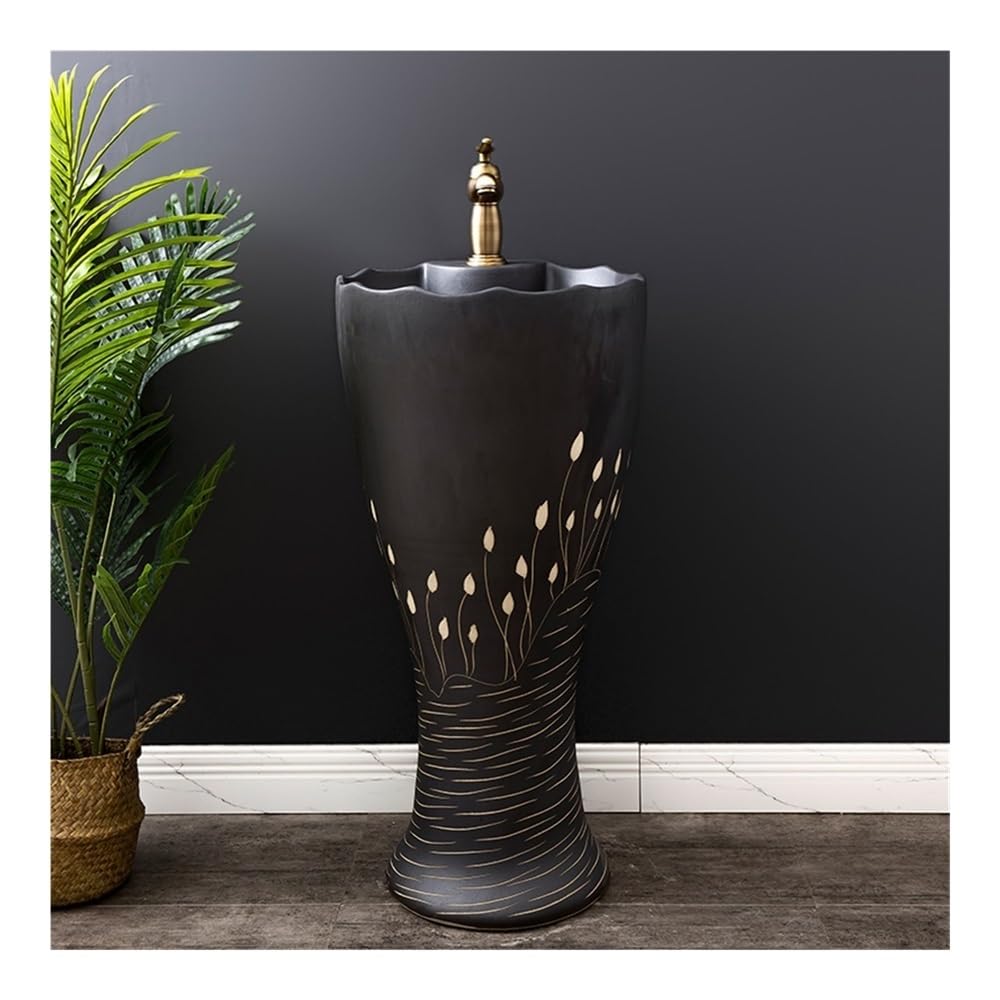 Lavello a colonna vintage con rubinetto e kit di scarico, lavabo in ceramica autoportante per un elegante aggiornamento del bagno, design classico, soluzione salvaspazio