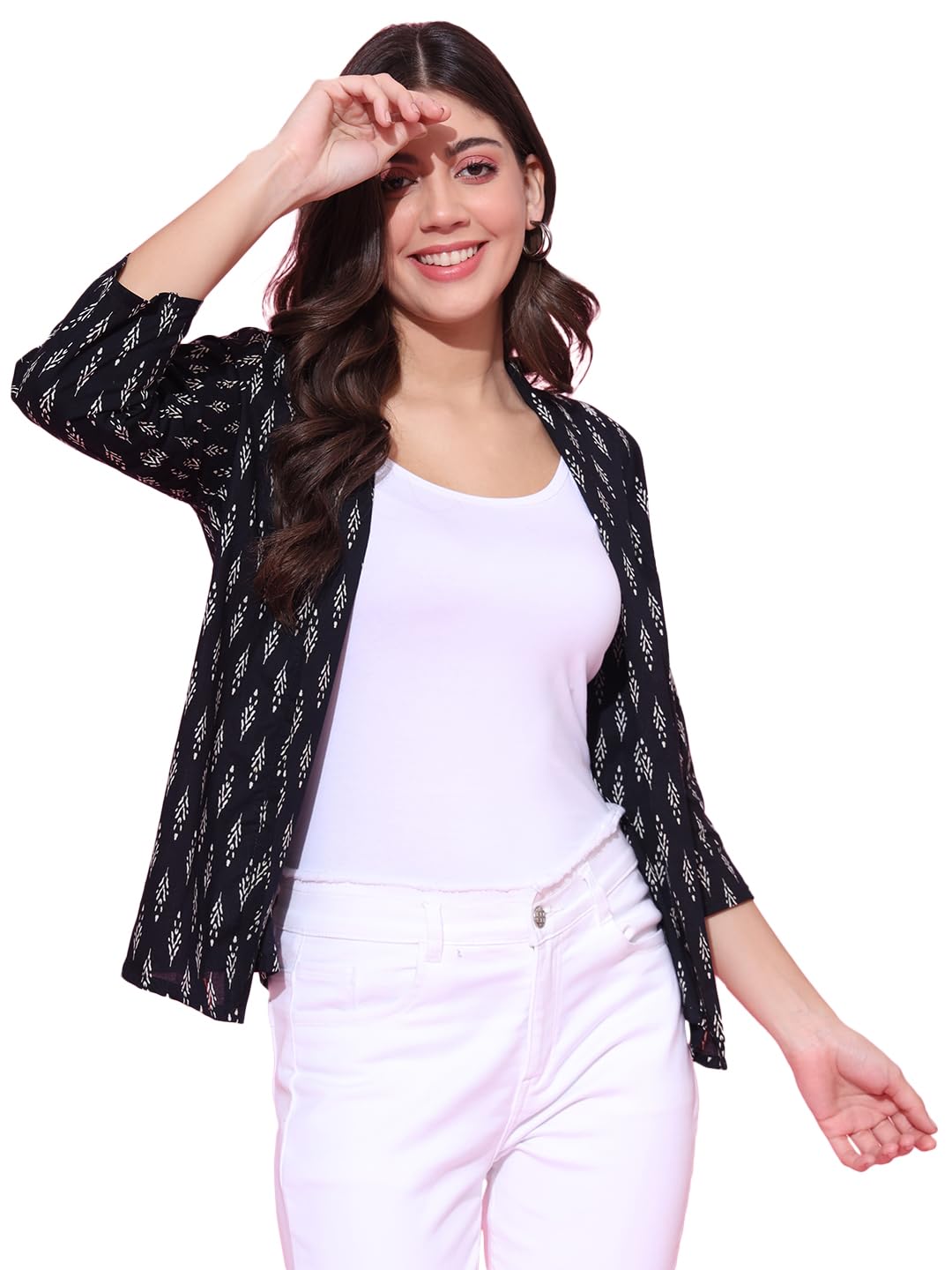 deckedup Women's Printed Cotton Open Front Shrug-picture-41
