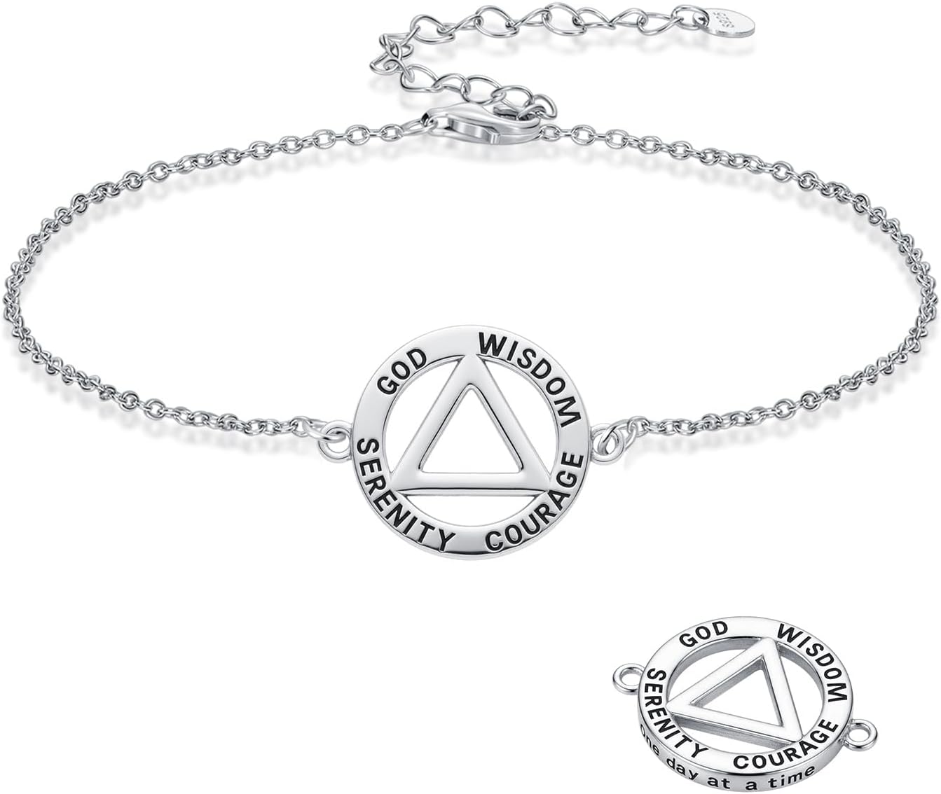 AOBOCO AA Recovery Bracelet 925 Sterling Silver Alcoholics Gifts Triangle Sobriety Stay Sober Recovery Jewelry for Men Women Her
