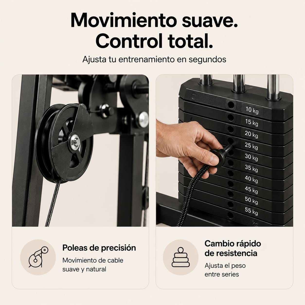 Estación musculación multifunción poleas 132 × 95 × 202 cm – Jalón Pecho, Press Pecho, PEC Fly, Curl bíceps predicador, extensión piernas, polea Baja, Gimnasio casa