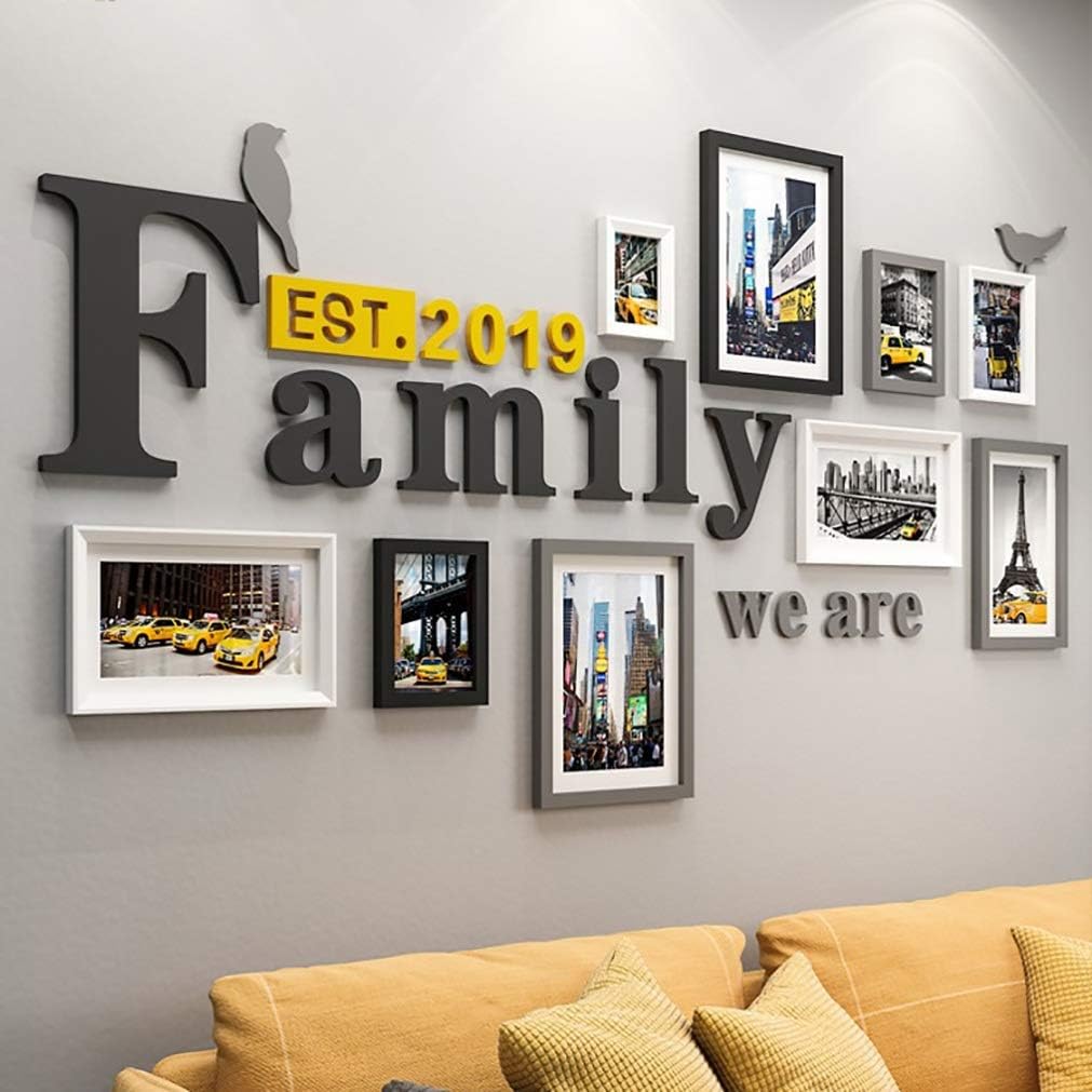 ZYANZ 9 Piece Mixed Colors Photo Frame Wall Gallery Kit Includes: Frames,Hanging Wall Template,Painting Core (Color : Black+White+Gray)