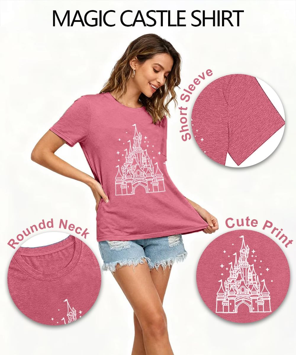Magic Castle Shirt for Women Cute Kingdom Graphic Tshirt Casual Holiday Vacation Short Sleeve Tee Tops - Image 4