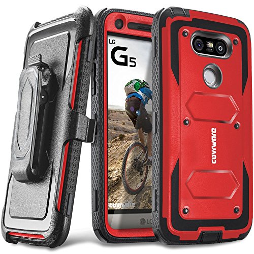 COVRWARE Aegis Series case for LG G5 with Built-in Screen Protector Heavy Duty Full-Body Rugged Holster Armor Case Belt Swivel Clip Kickstand, Red