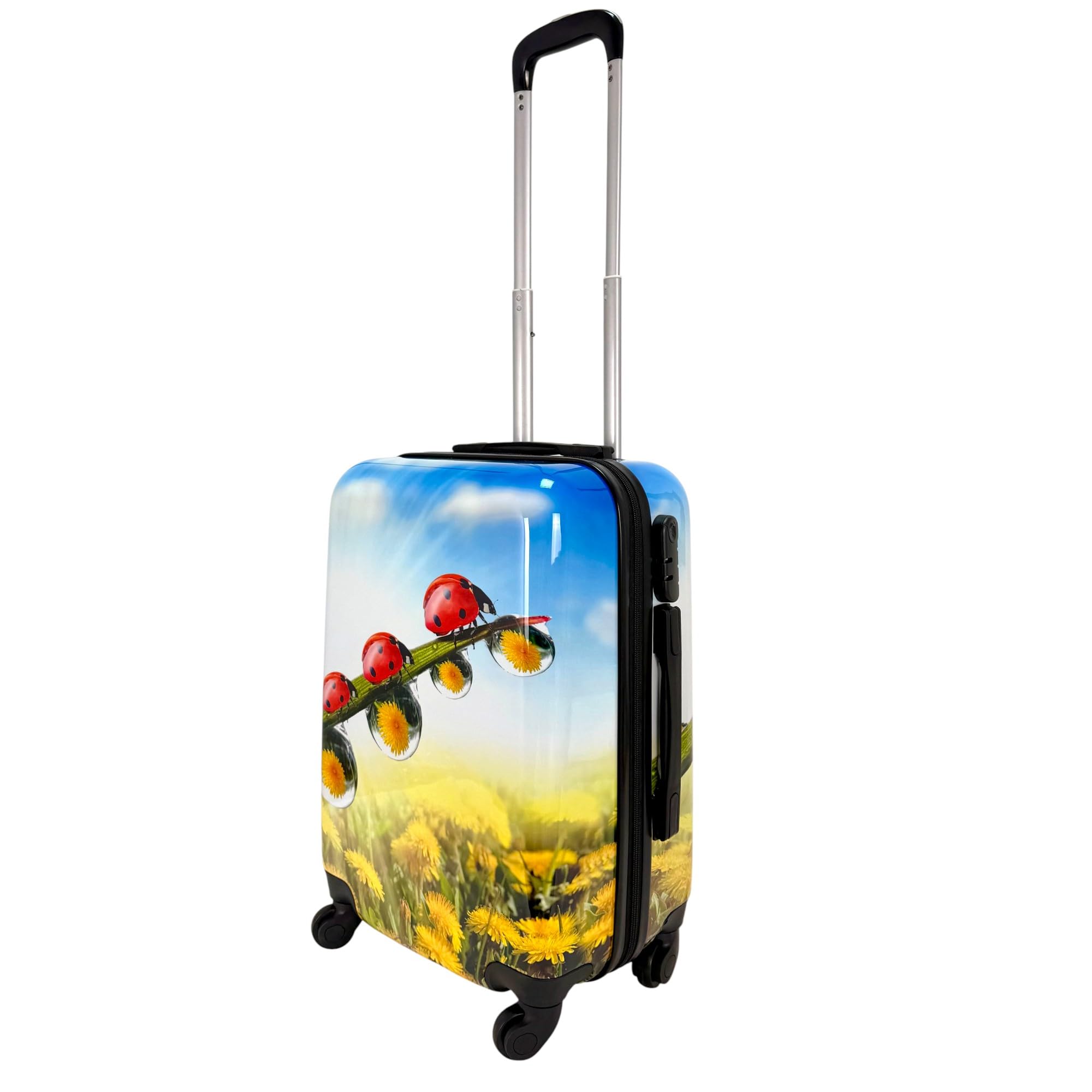 Maleta de Cabina Equipaje de Mano Viaje avión rígida 4 Ruedas 360º Medidas 55x35x22cm Viajar Estampado Mariquita