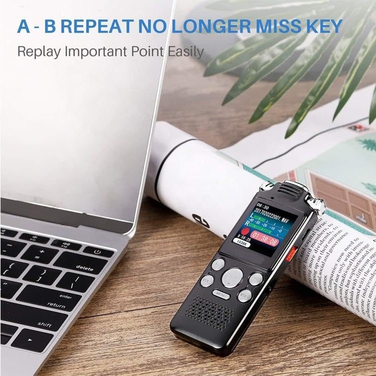 Image of Professional Digital Audio Recorder- Voice Activated with 3 Microphones| HD Noise Reduction |128GB Memory | Long Battery Life | Multi Language Support for Lectures, Meetings, and Interviews
