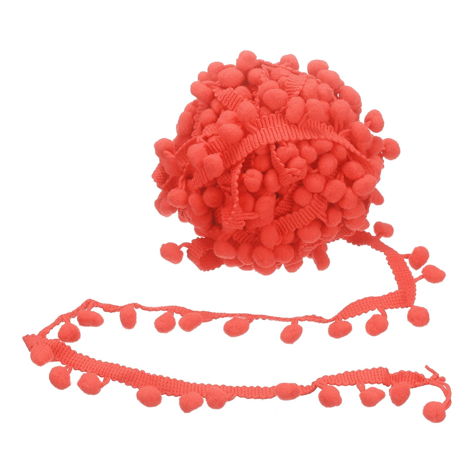 sourcing map 9 Yards Pom Poms Trim, 0.47" Wide Pompoms Balls Fringe Trim Ribbon Tassel Lace Accessory for DIY Craft Sewing Clothing Curtain Pillow Home Decoration(Light Red)