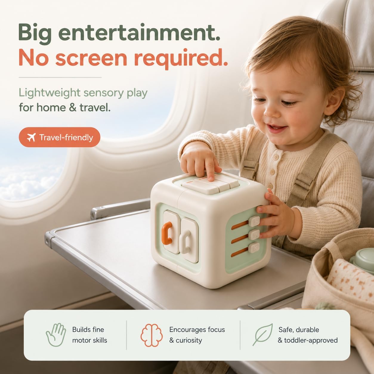 SmartMotion Cube for Toddlers 1-3 Years. Montessory Inspired - Sensory Fine Motor Skills Toy with Switches, Dials & Sliders - Quiet Travel Activity Toy - Birthday Gift for Boys & Girls.