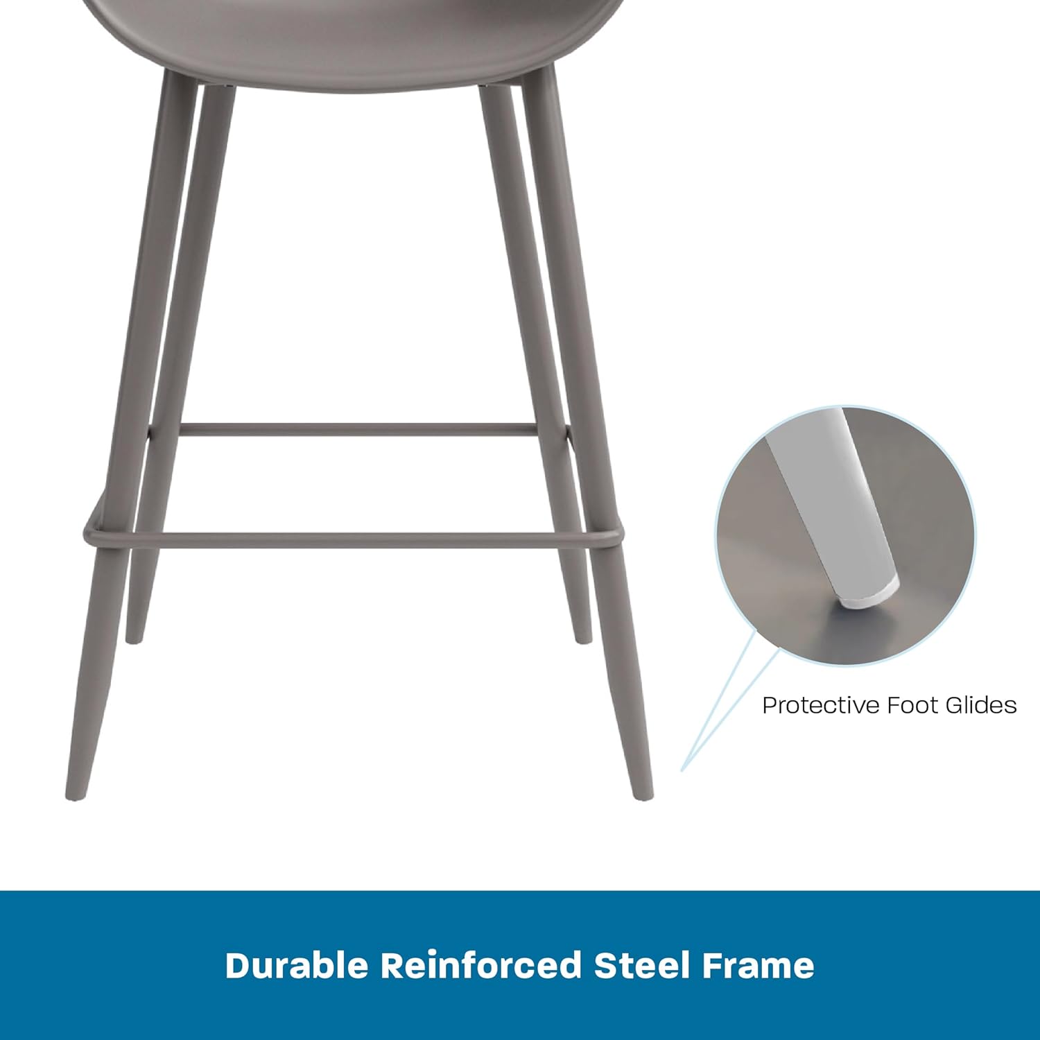 Jamesdar, Kurv Counter Stool Set of 2, 250 Lbs Wt Capacity, Polypropylene, Steel, Indoor/Outdoor, Warm Gray