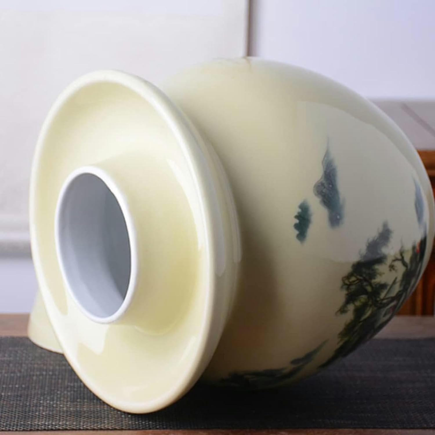 Traditional Chinese Porcelain Pickle Jar, Natural Ceramic Fermentation Crock Pickling Pot,Fermenting Jar with Water Seal Airlock Lid Stoneware Fermenter for Sauerkra 1.5KG*1