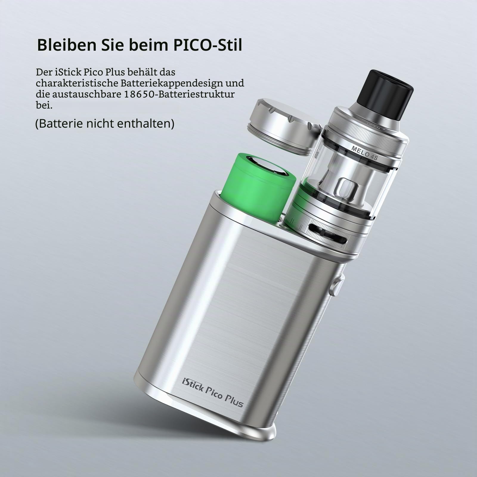 Eleaf Vape Istick Pico Plus with Melo 4S Kits 2-4ml Glass Tank 75W 5V 2A Fast Charge Refillable No 18650 No Nicotine (Grau)