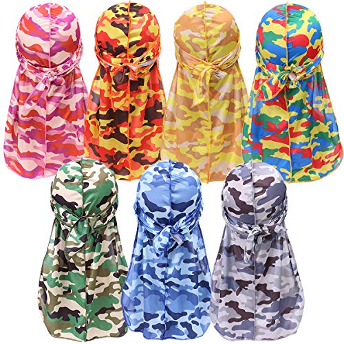 Silky Camo Durag for Men,Extra Gift 1 Black Silky Wave Cap or Wave Brush,Camo Durag 7