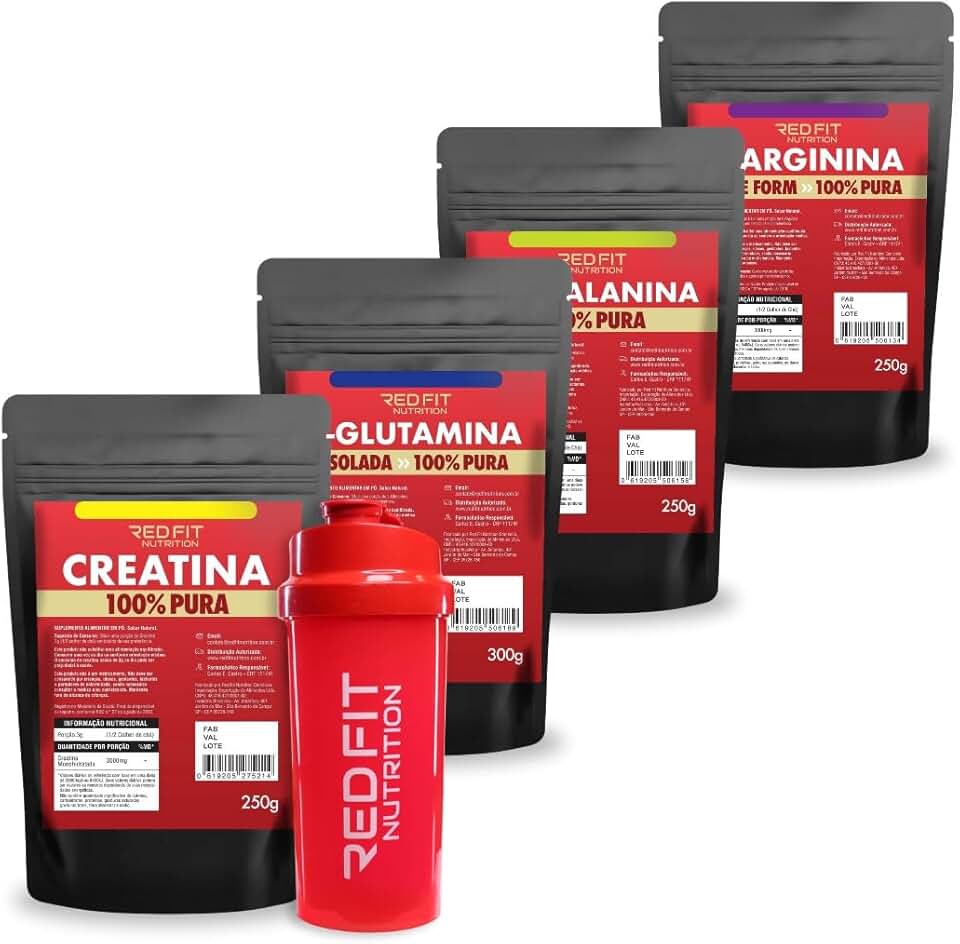 Creatina 250g L-Glutamina 300g L-Arginina 250g Beta-Alanina 250g - 100% Puras Importadas - Red Fit Nutrition