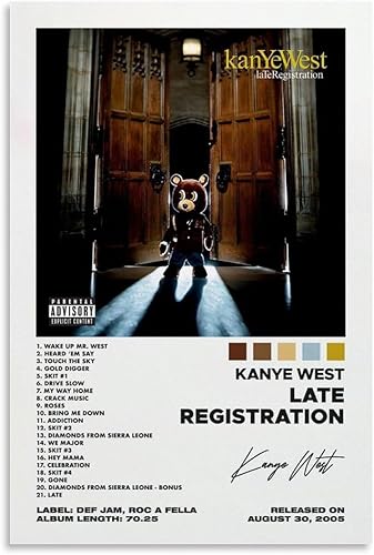 Miniatura 1 de WOODBU Kanye - Póster de la portada del álbum de registro tardío del oeste, pósteres de lienzo artístico, póster de decoración de dormitorio, 12 x