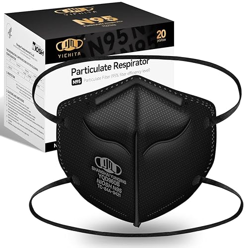 Máscara N95 aprobada por NIOSH, paquete de 20 mascarillas respiradoras de partículas N95, ajuste universal, envueltas individualmente, color negro