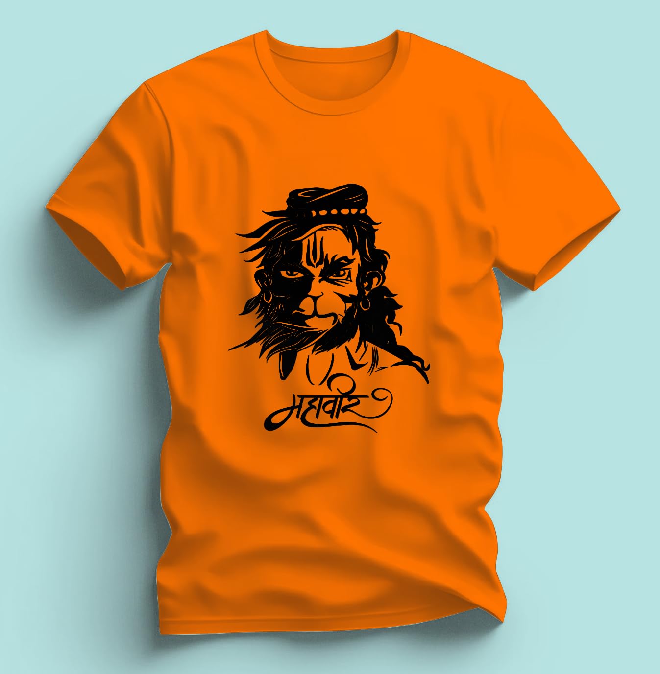 Lord Hanuman Face Mahaveer Printed Tee Polyester White Religious Design | Hanuman Ji Face Tshirt-image-10