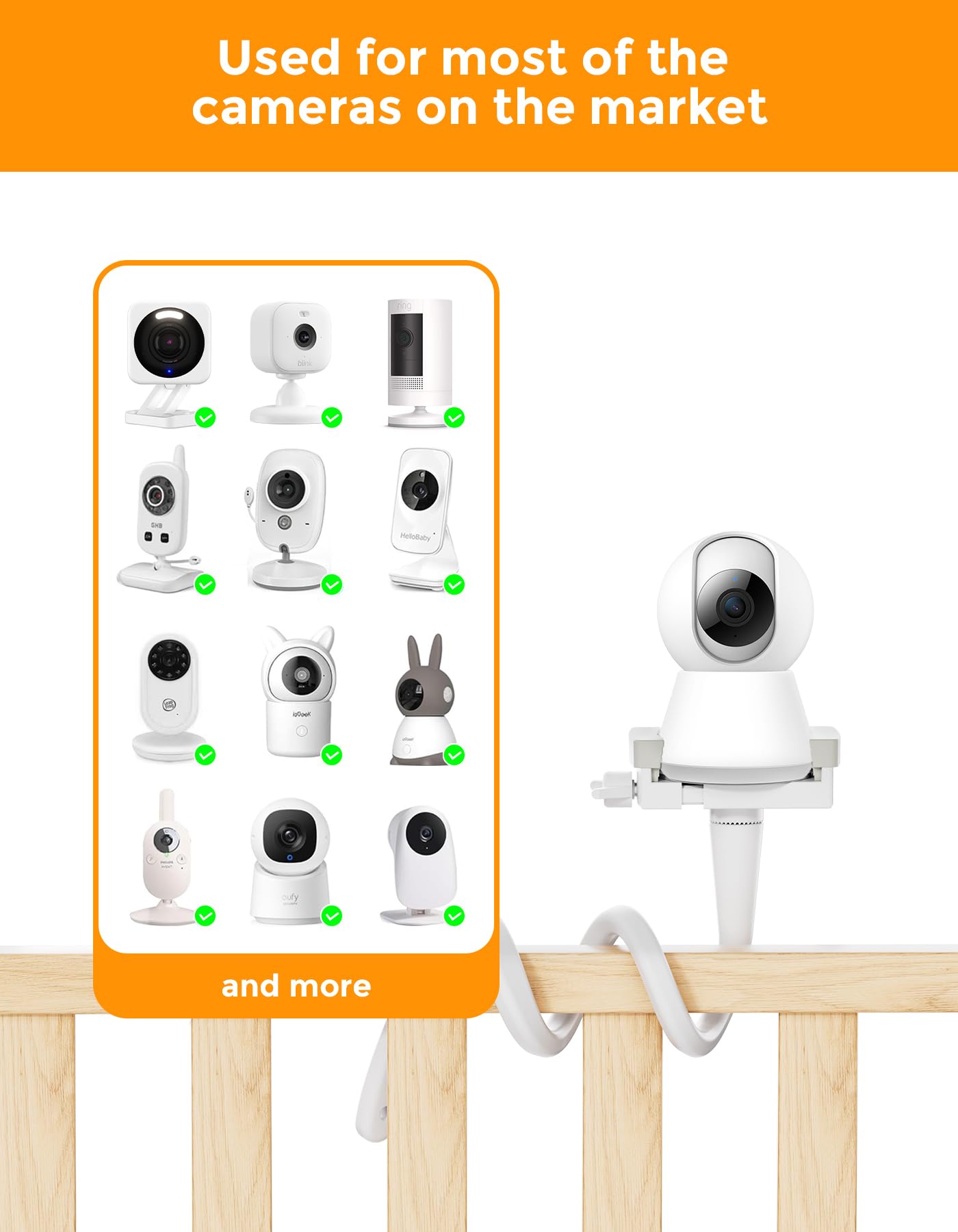 Soporte Universal para Monitor de Bebé GHB Camara,Philips Avent/Momcozy/ieGeek BOIFUN/GHB/Hellobaby,Soporte Flexible para Cámara de Bebé con Rosca 1/4",Compatible con la mayoría de vigilabebés