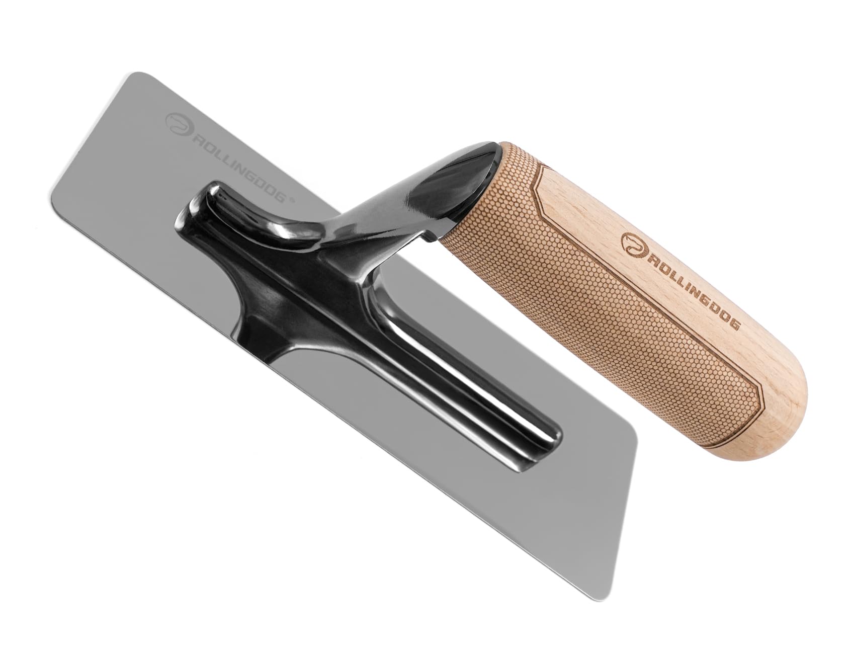 ROLLINGDOG Venetian Plaster Trowel 200x75mm - Mirror Polished 420 Stainless Steel Blade, Ergonomic Beech Handle for Decorative Finish and Polish