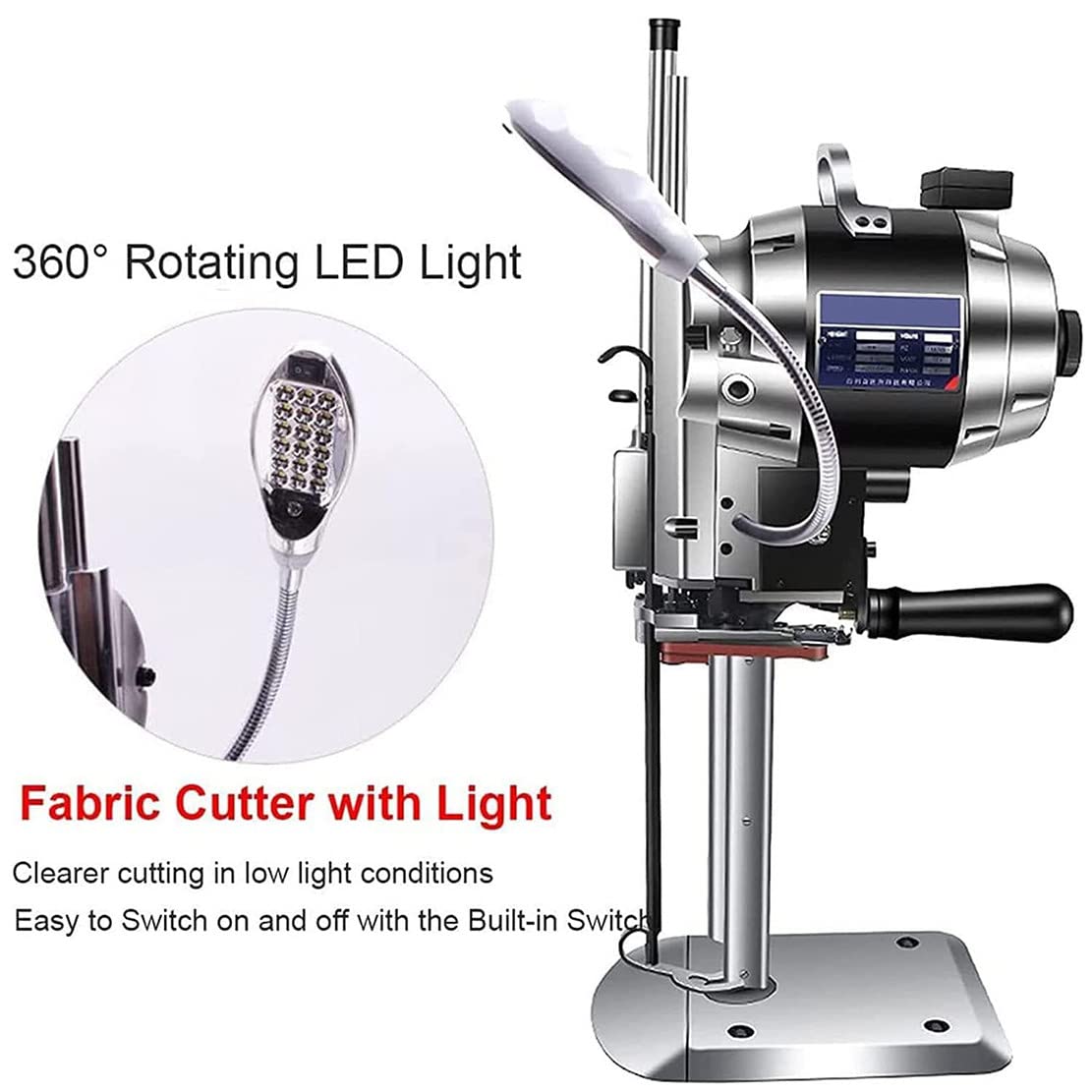 1100/1200w Coupe-Couteau Électrique Vertical en Tissu Droit, Machine De Découpe De Tissu Électrique avec Système D'Affûtage Automatique Et Lumière LED, Idéal pour Tissu, PVC, Moquette,8"