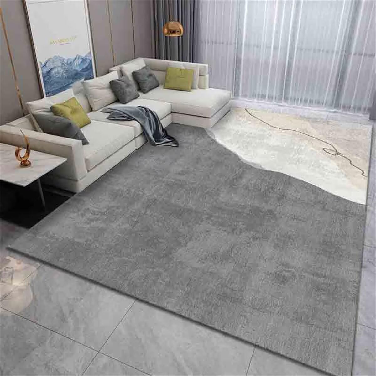 Tapis de salon gris anti-salissure facile à nettoyer pour la chambre d'un ado