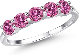 4MM Round Gemstone Birthstone 5-Stone Wedding Band Ring | 925 Sterling Silver | Five Stone Engagement Anniversary Promise Ring For Women | Available in Size 5, 6, 7, 8, 9