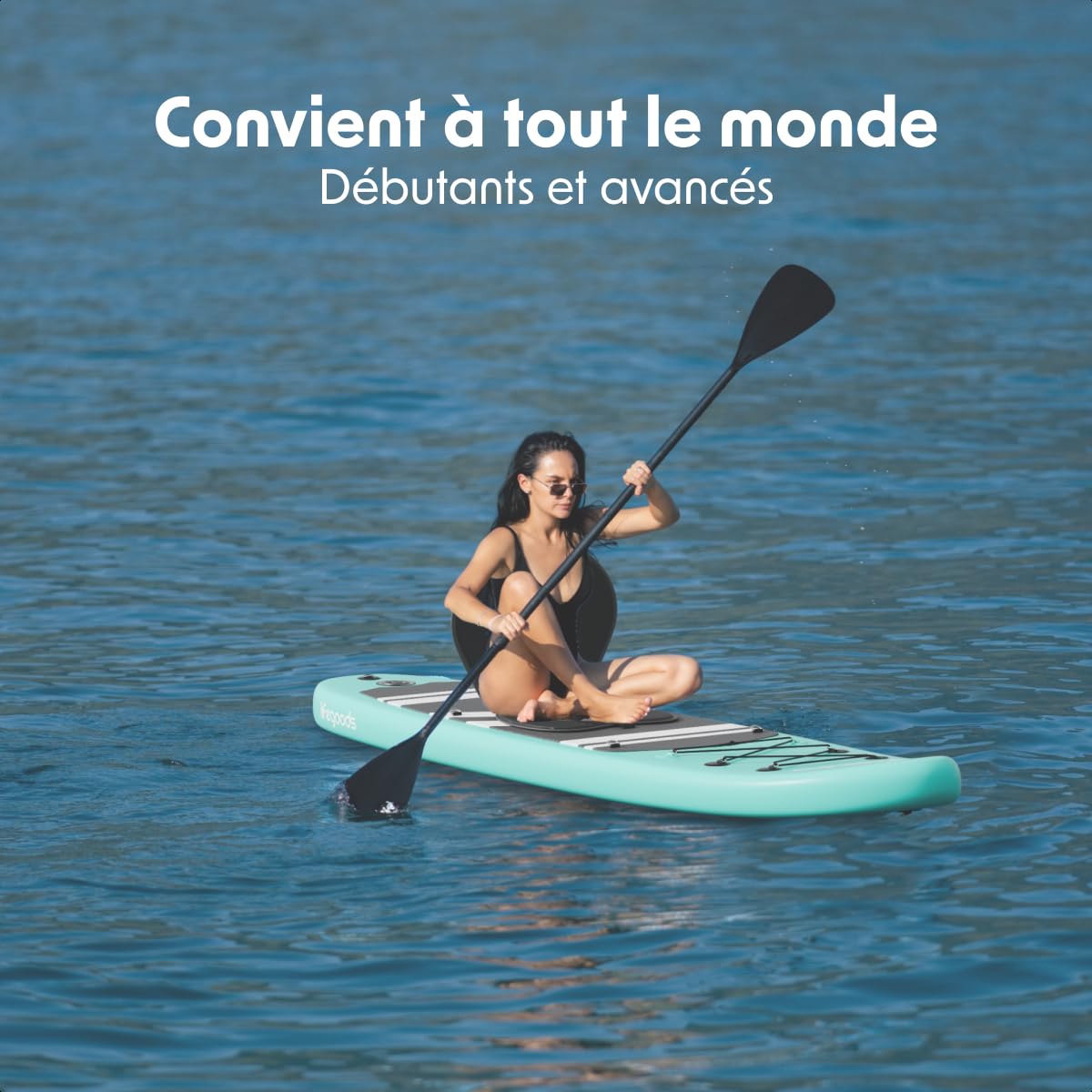 LifeGoods Paddle Gonflable Adulte - Stand Up Paddle Board - Set Complet - Pagaie Réglable - Pompe Incluse - Max. 150KG - 320x81x15cm