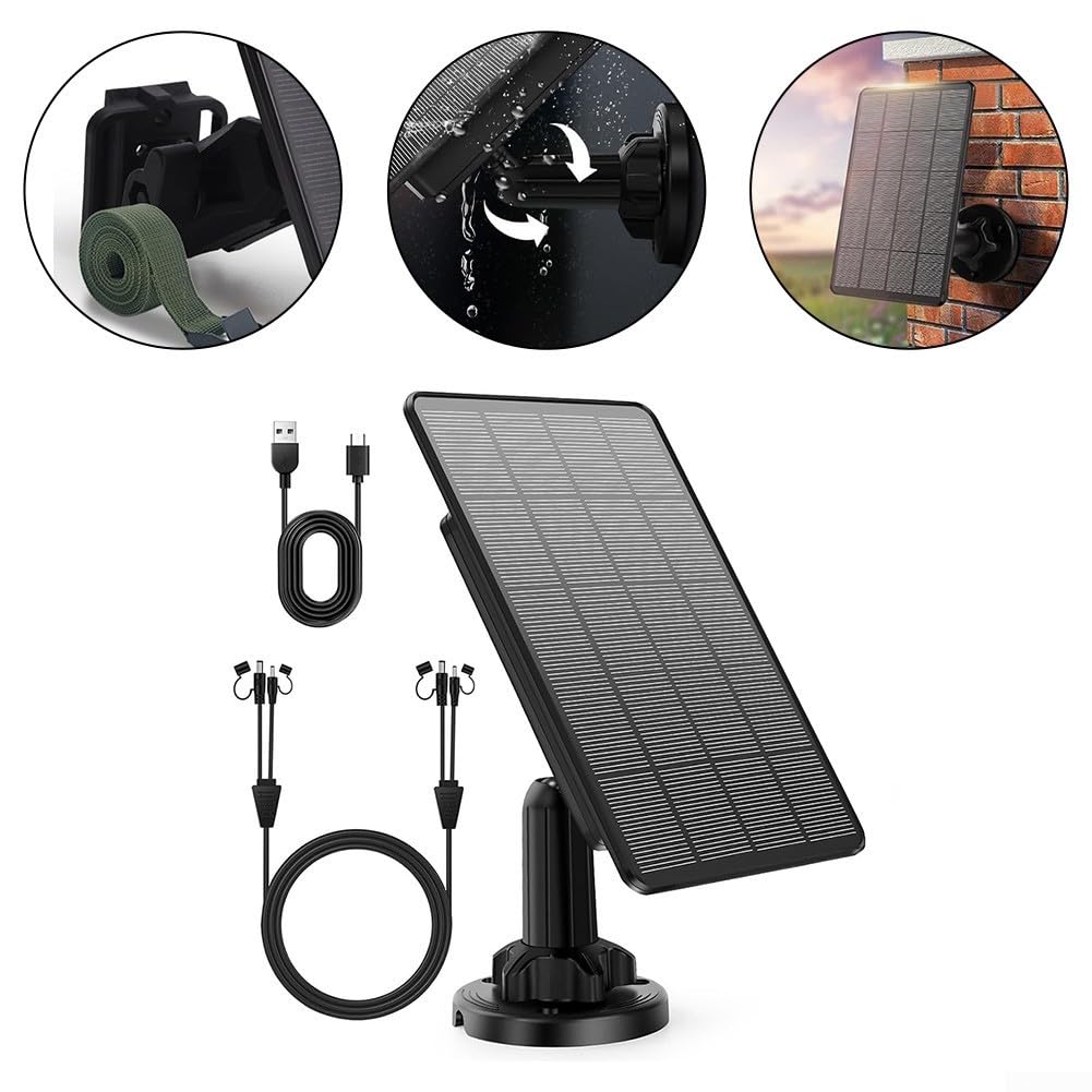 Pannello solare per fotocamere,Compatibile con doppia interfaccia 12V/1A 6V/2A,Batteria integrata da 5000 mAh IP66