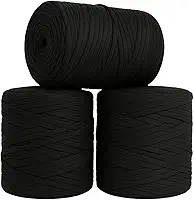 SYMEON Fio de Malha 1kg Ecologico Residual 140m para Crochê Tricô Artesanato (Tons de Preto)