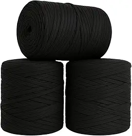 SYMEON Fio de Malha 1kg Ecologico Residual 140m para Crochê Tricô Artesanato (Tons de Preto)