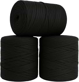 SYMEON Fio de Malha 1kg Ecologico Residual 140m para Crochê Tricô Artesanato (Tons de Preto)