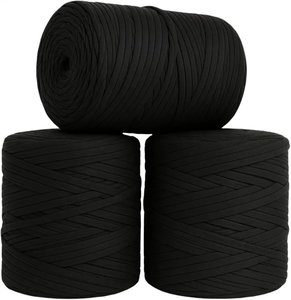 SYMEON Fio de Malha 1kg Ecologico Residual 140m Artesanato Crochê (Tons de preto)